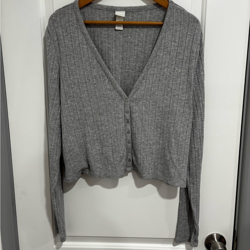 H&M Gray Ribbed Knit Cardigan | Women’s Size XXL